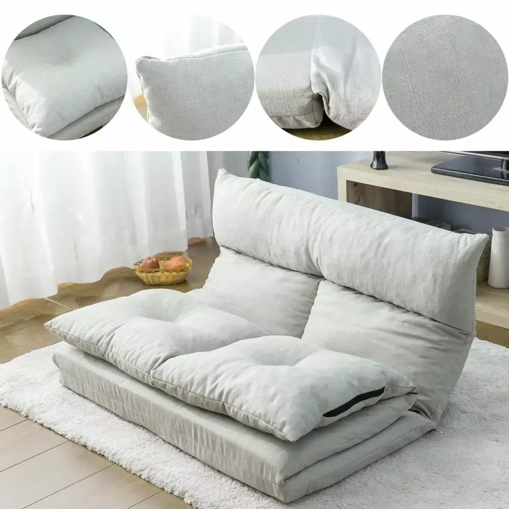 GZXS Fabric Folding Chaise Lounge Floor Sofa in Gray