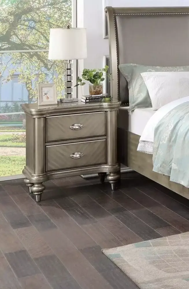 Formal Timeless Grey Finish 4p Bedroom Furniture California King Size Bed Dresser Mirror Nightstand Sleigh HB