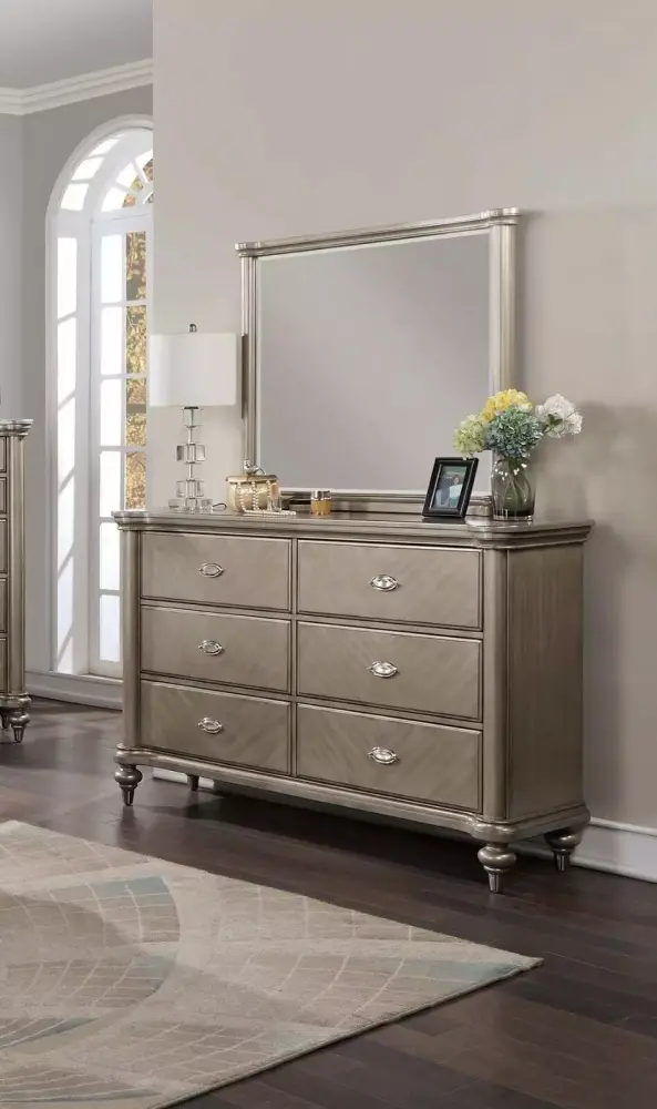 Formal Grey Finish 4p Bedroom Furniture Eastern King Size Bed Dresser Mirror Nightstand Sleigh HB