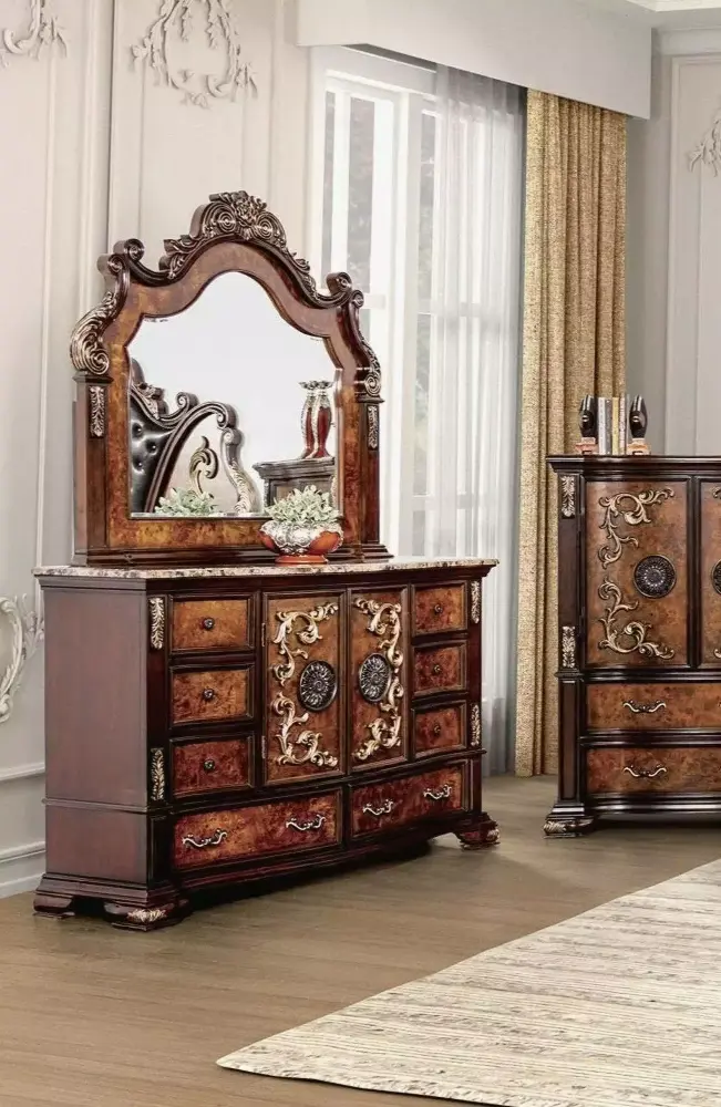 Majestic Formal Dark Cherry Queen Size 4pc Bedroom Set Solidwood