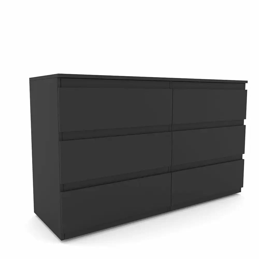 JOLLY JAUNTS 6 Drawer Double Dresser Freestanding Dresser for Bedroom Black Wide Dresser