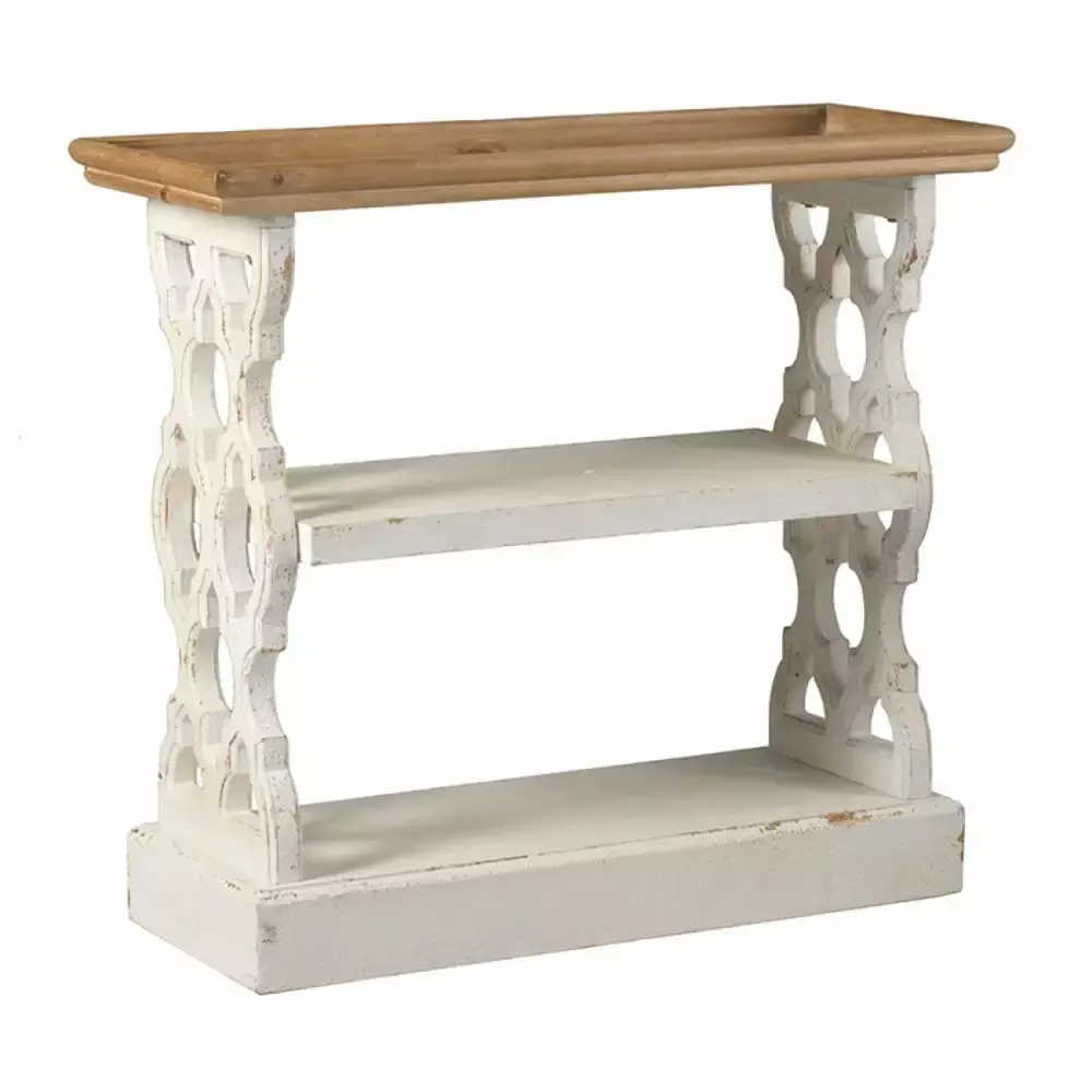 Tcbosik 3-Tier French Country Farmhouse Console Table Distressed White 35.5 Inch Hallway Table