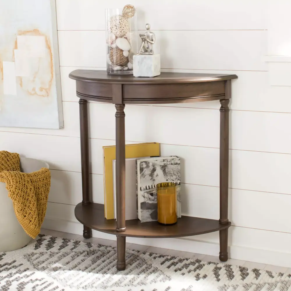 SAFAVIEH Tin.sley French Half Round Brown Console Table 28x11.8x28 inches