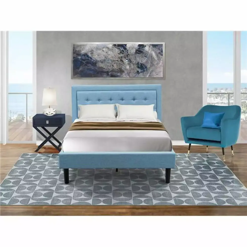 East West Furniture 2-Piece Wood Fannin Full Bedroom Set in Denim Blue and Black