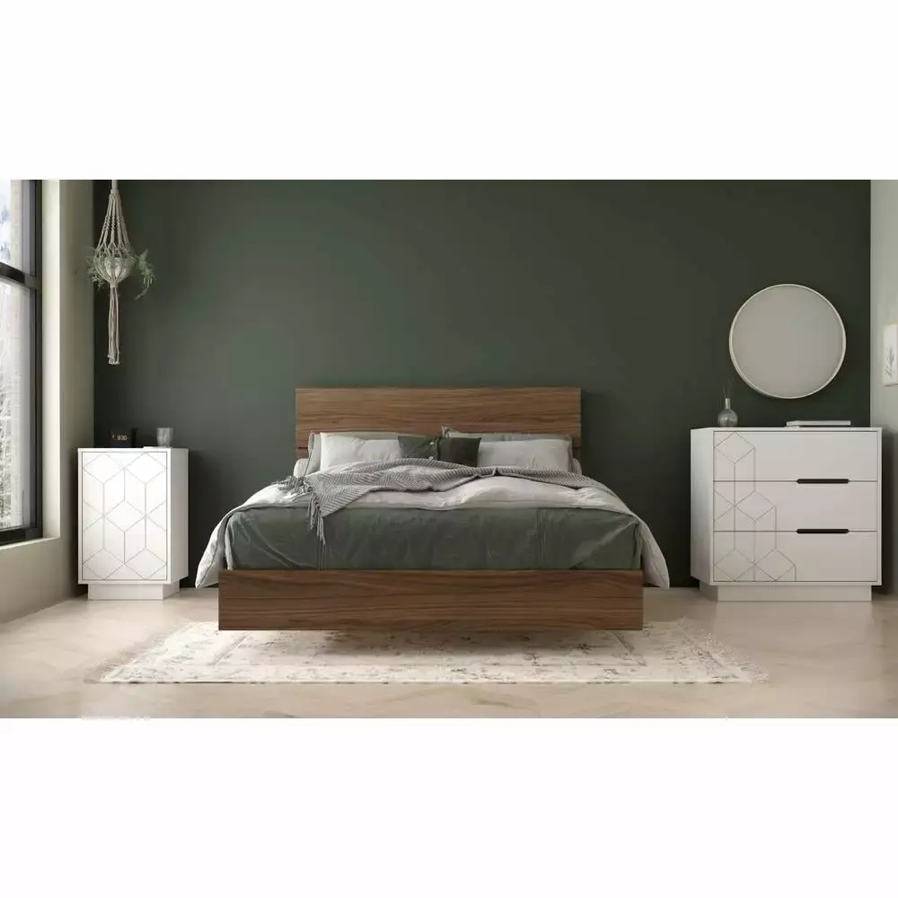 Nexera Subito 4 Piece Full Size Bedroom Set Walnut and White