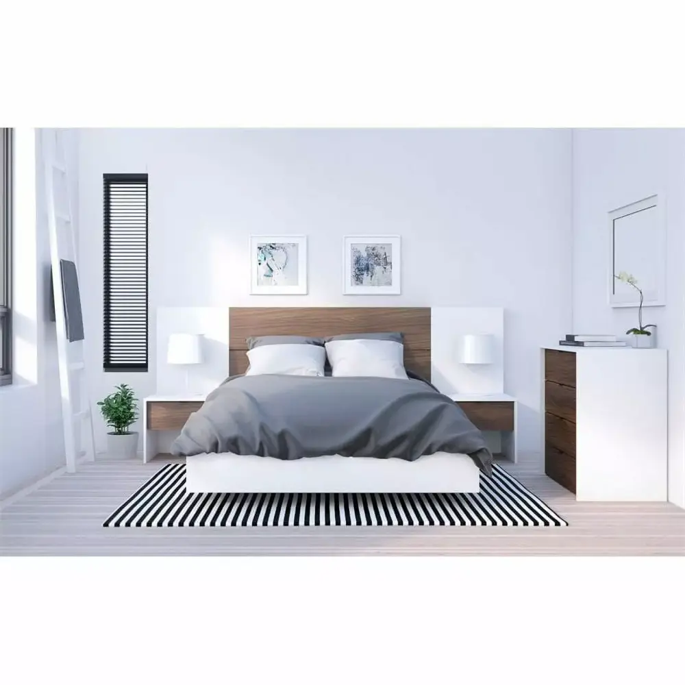 Atlin Designs Modern 6-Piece Full Size Bedroom Set in White Engineered Wood