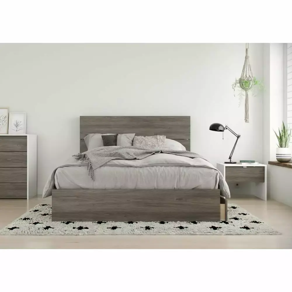 Nexera Sunburst 3 Piece Full Size Bedroom Set in Bark Grey and White