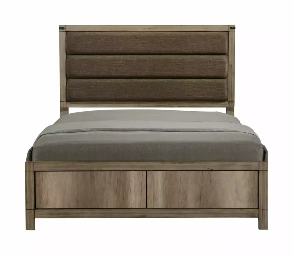 3pc Bedroom Set Full Size Upholstered Bed Chest Nightstand in Rustic Light Grey