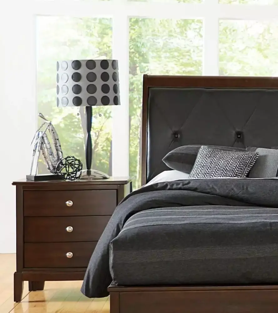 5pc Full Size Panel Bed Set with Two Nightstands Dresser Mirror Dark Cherry Finish Sleigh Bed