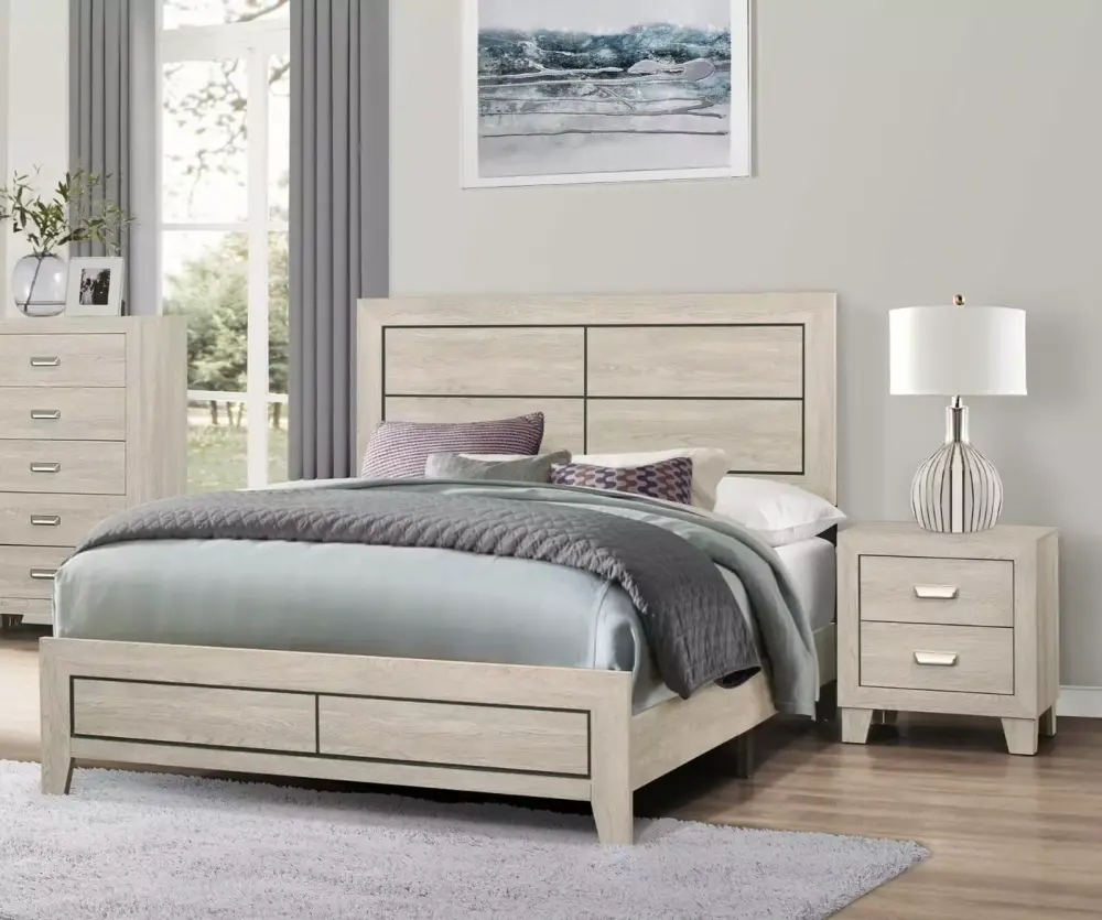 Modern Bedroom 3pc Full Panel Bed and Nightstands Set Light Brown Finish