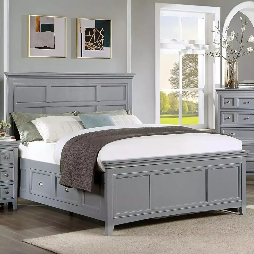 Bedroom Furniture 1pc Full Size Bed Gray Solid wood Underbed Storage drawer One-of-a-kind Headboard FB