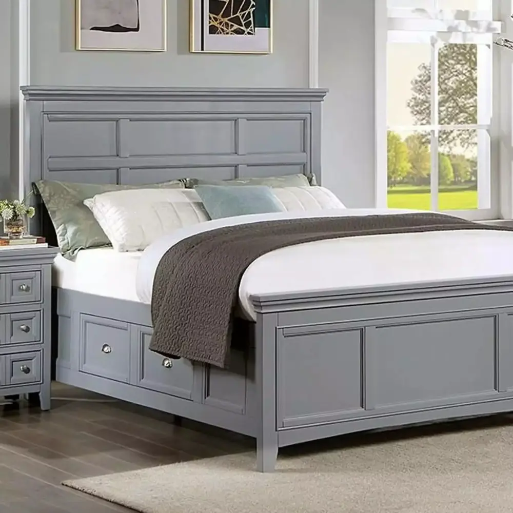 Bedroom Furniture 1pc Full Size Bed Gray Solid wood Underbed Storage drawer One-of-a-kind Headboard FB