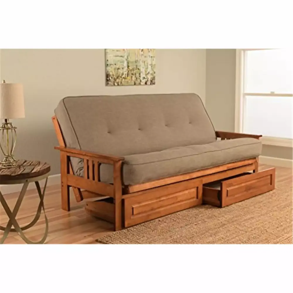 Homestock Art Nouveau Allure Full Futon Frame with Storage Drawers in Barbados Brown