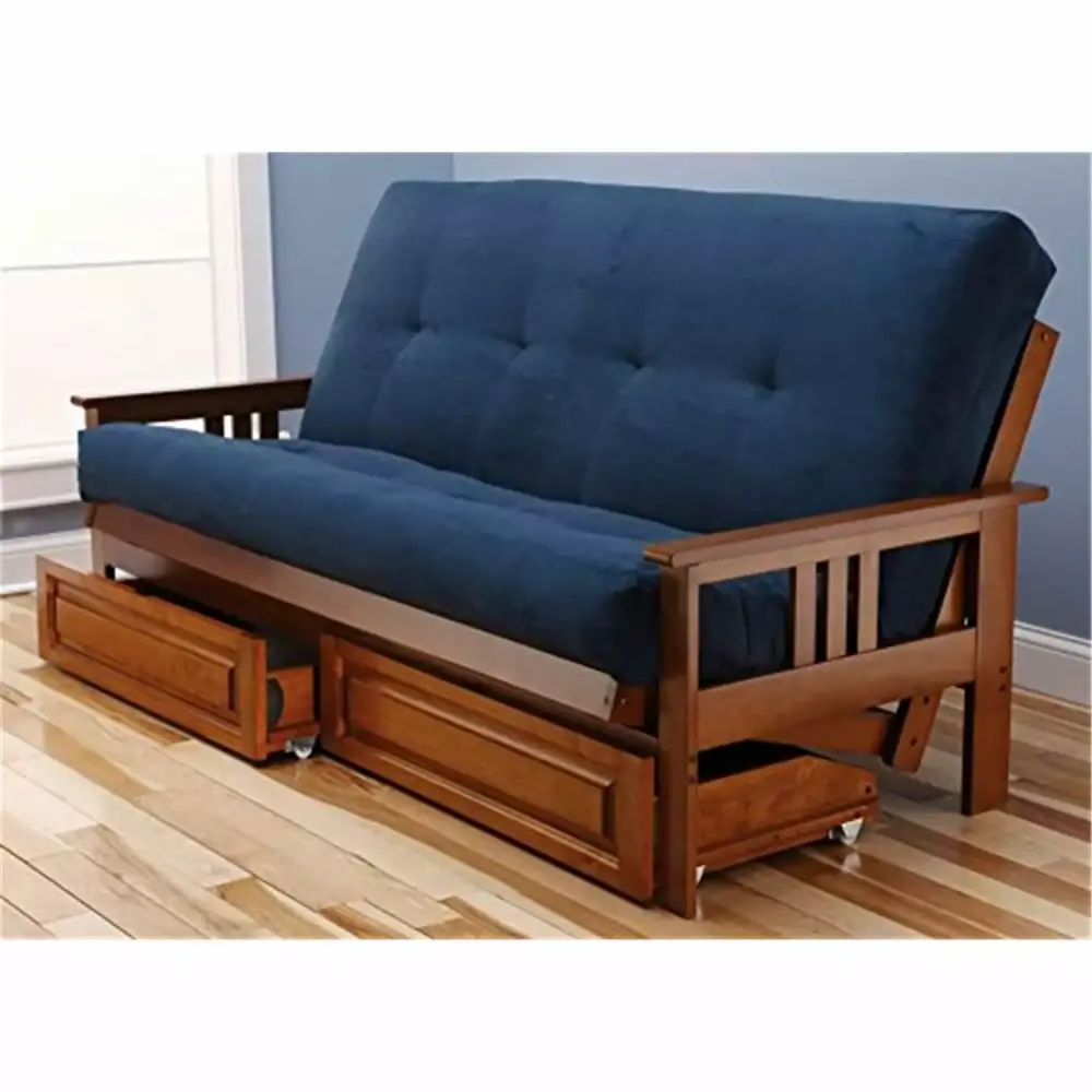 Homestock Modern Marvel Full Futon Frame with Storage Drawers in Barbados Blue