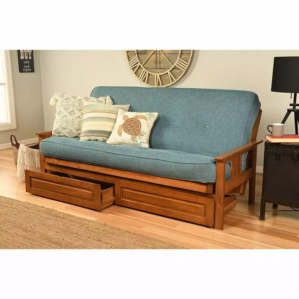 Maykoosh Sophisticated Simplicity Full Futon Frame with Storage Drawers in Barbados Blue