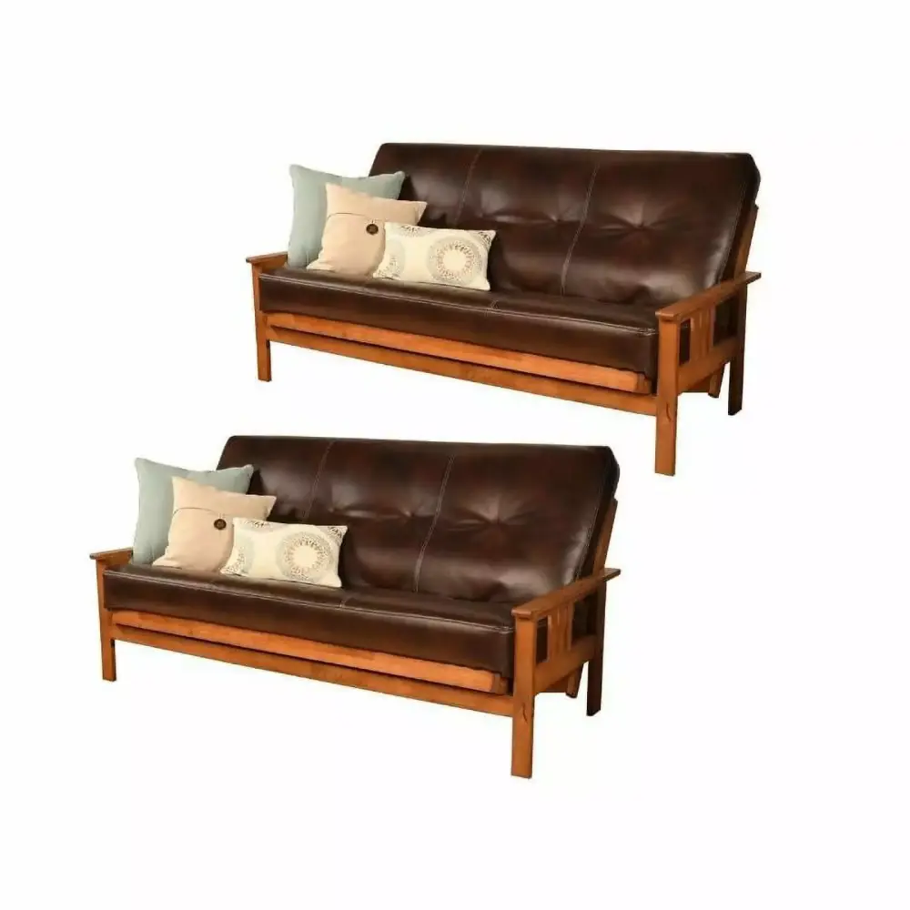 Home Square 2 Piece Full Size Faux Leather Futon Mattress Set in Java Brown