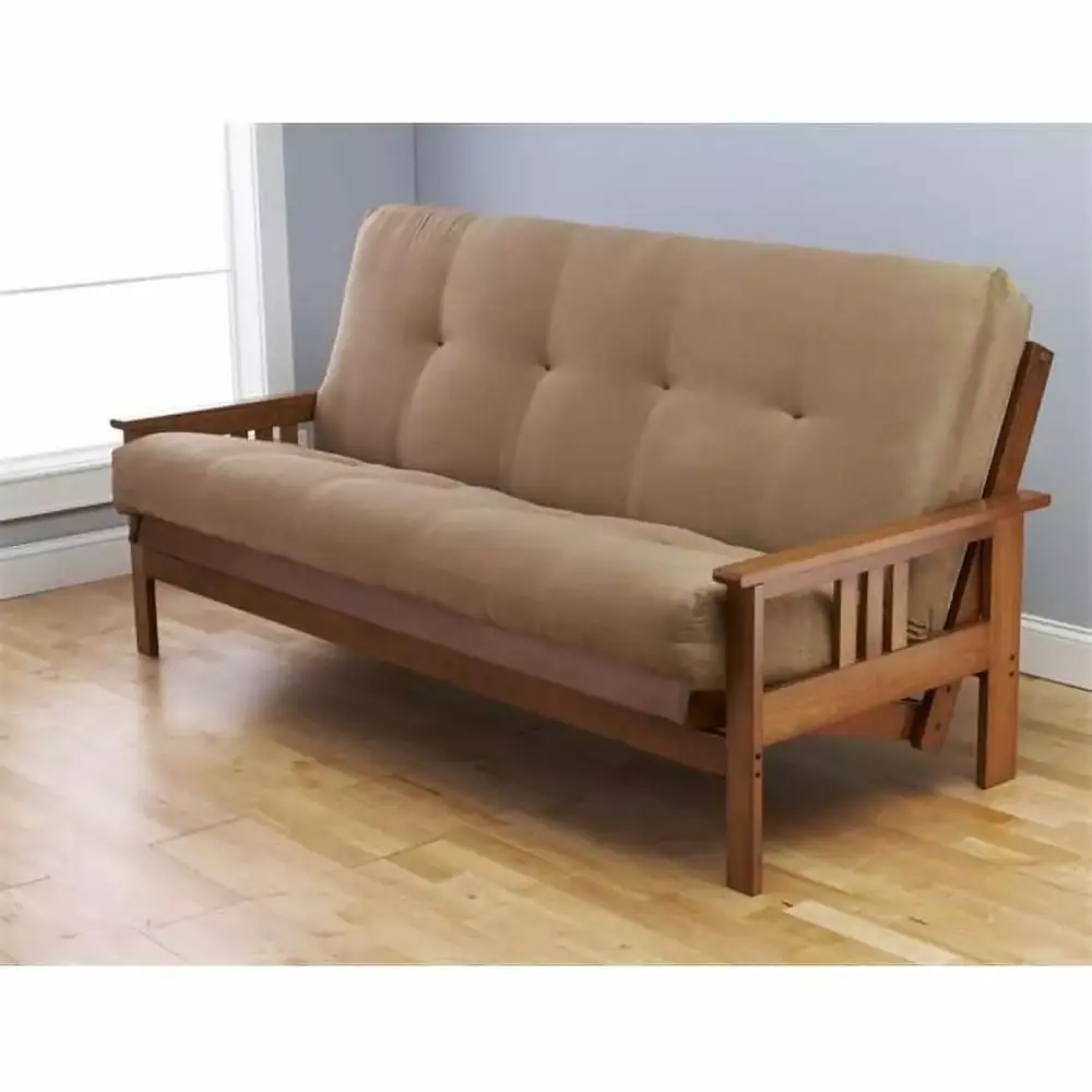 Kodiak Furniture Monterey Full Futon Suede Fabric Mattress Barbados Tan Sofa Bed