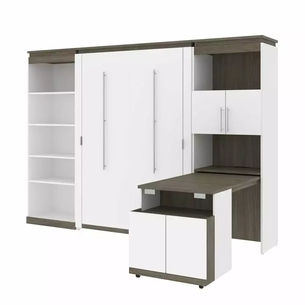 Bestar Full Murphy Bed with Shelves Storage Cabinet and Fold-Out Desk