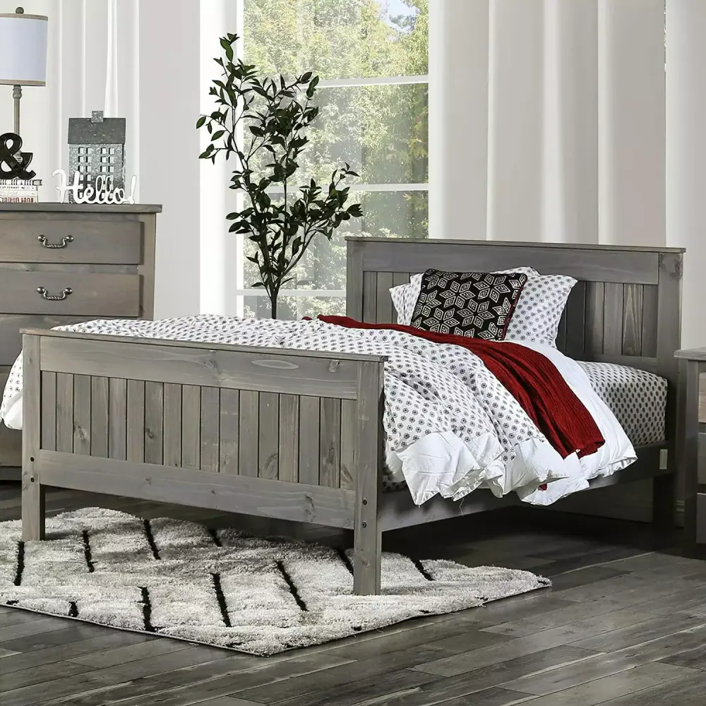 Rustic Weathered Gray Pine Wood Full Bedroom Set 5Pcs by FOA AM7973 Rockwall