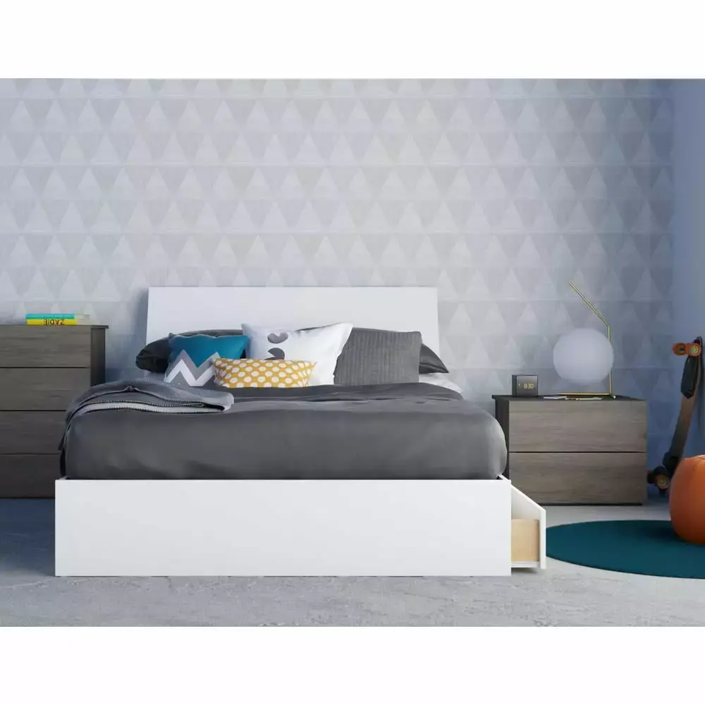 Nexera Tandem 3 Piece Full Size Bedroom Set in Bark Grey and White