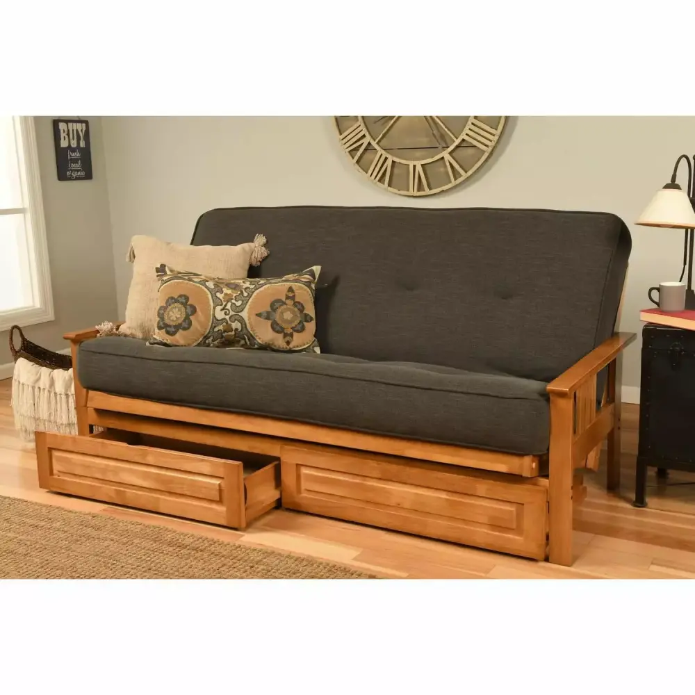 Maykoosh Naturally Nice Full Futon Frame with Storage Drawers in Butternut and Gray