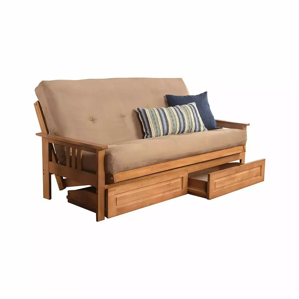 Homestock Country Cottage Full Futon Frame with Storage Drawers in Butternut/Tan