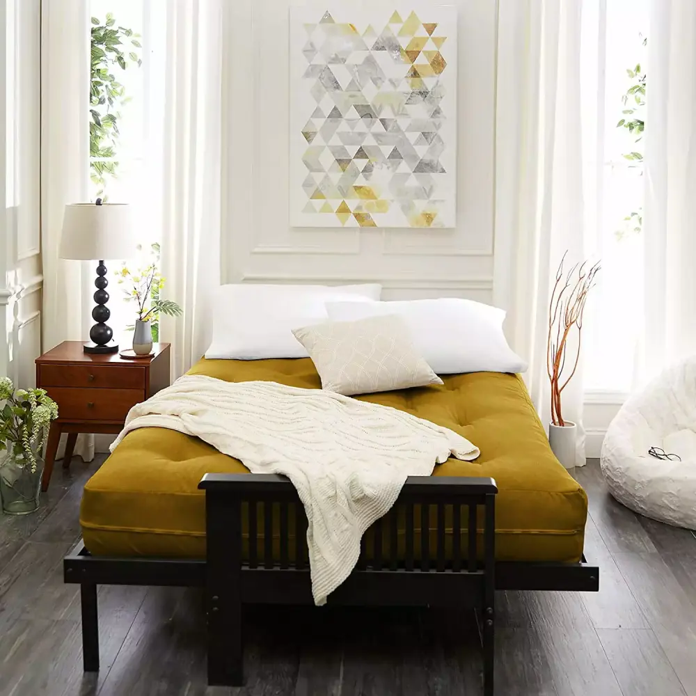 Mozaic 12 Inch Queen Size Standard Futon Mattress in Mustard Yellow