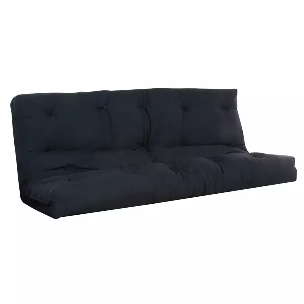 Nab 74 Inch Modern Full Futon Mattress Tufted Reversible Fabric Black - Saltoro Sherpi Design