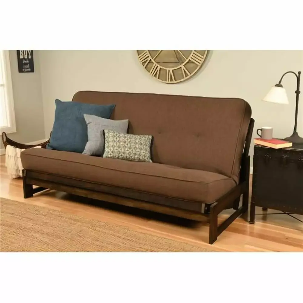 Full Size Aspen Reclaim Mocha Futon Frame with Linen Cocoa Mattress