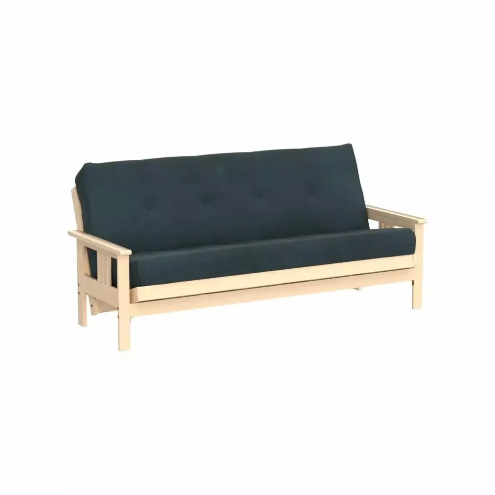 Homestock Handcrafted Haven Futon Frame Antique White Finish Suede Navy Mattress