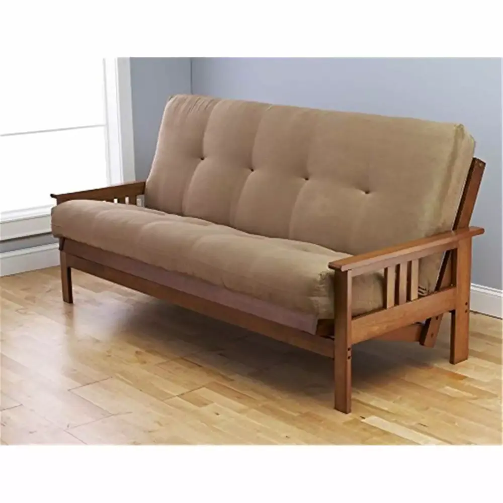 Homestock Tuscan Temptations Futon Frame Suede Peat Mattress Set Full Size