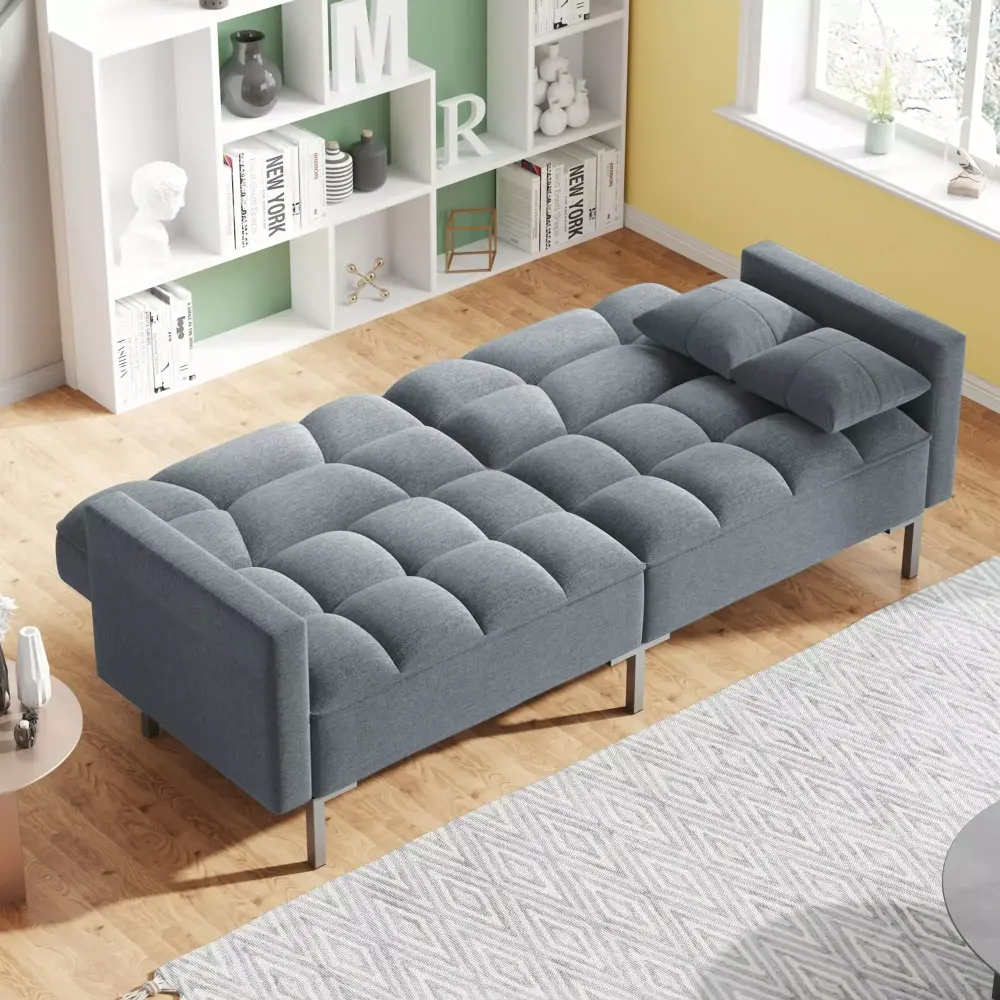 Linen Upholstered Modern Convertible Folding Futon Sofa Bed for Compact Living Spaces
