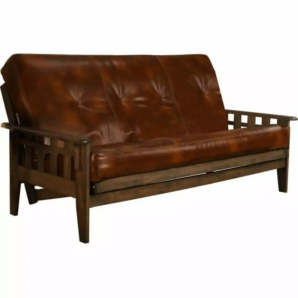 Kodiak Furniture Tucson Rustic Walnut Futon with Brown Faux Leather Mattress
