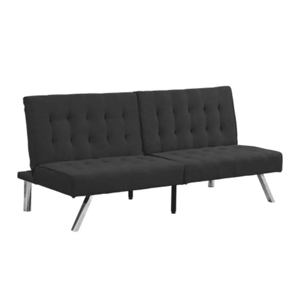 Wood Frame Futon Sofa Bed with Stainless Steel Legs in Black Finish