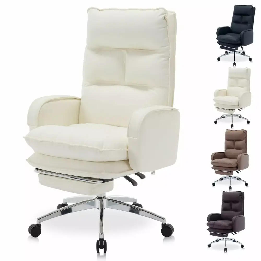 Office Chair with Footrest Ergonomic Gaming Chair Wide Seat High Back Executive Chair Big and Tall 500lbs Capacity Snow Ivory