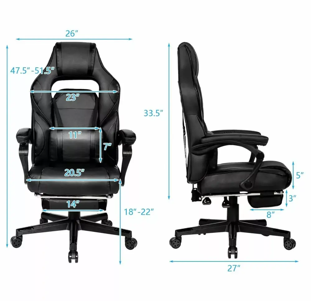YANG97 Ergonomic Gaming Chair High Back Executive Office Computer Chair with USB Massage Lumbar Cushion and Retractable Footrest