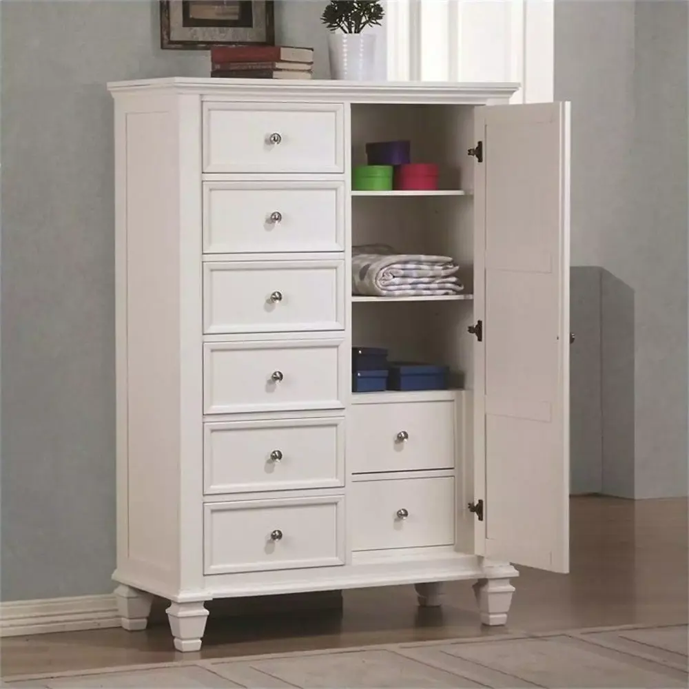 Bowery Hill 8-Drawer Gentleman's Chest in White and Silver - Elegant Bedroom Storage