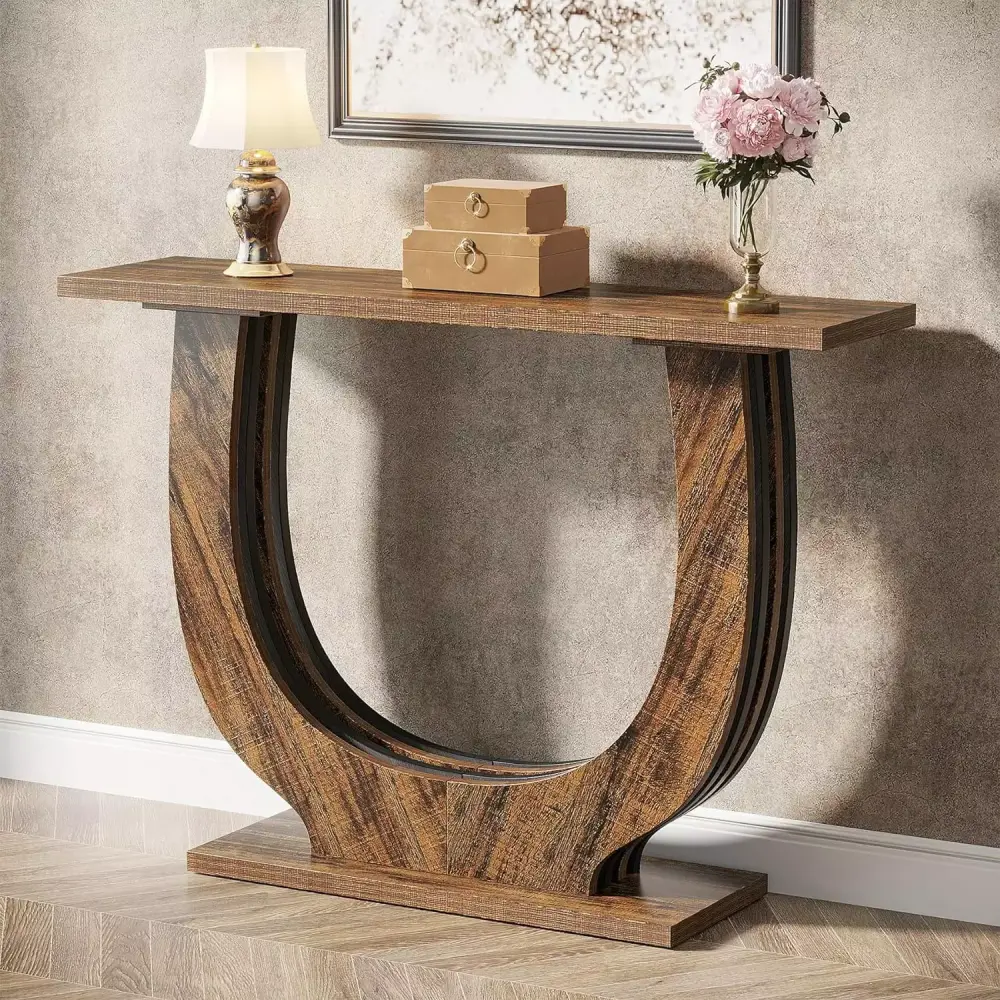 Tribesigns 41.34 Wood Entry Table with Sturdy Geometric Base - Rustic Brown Sofa Table