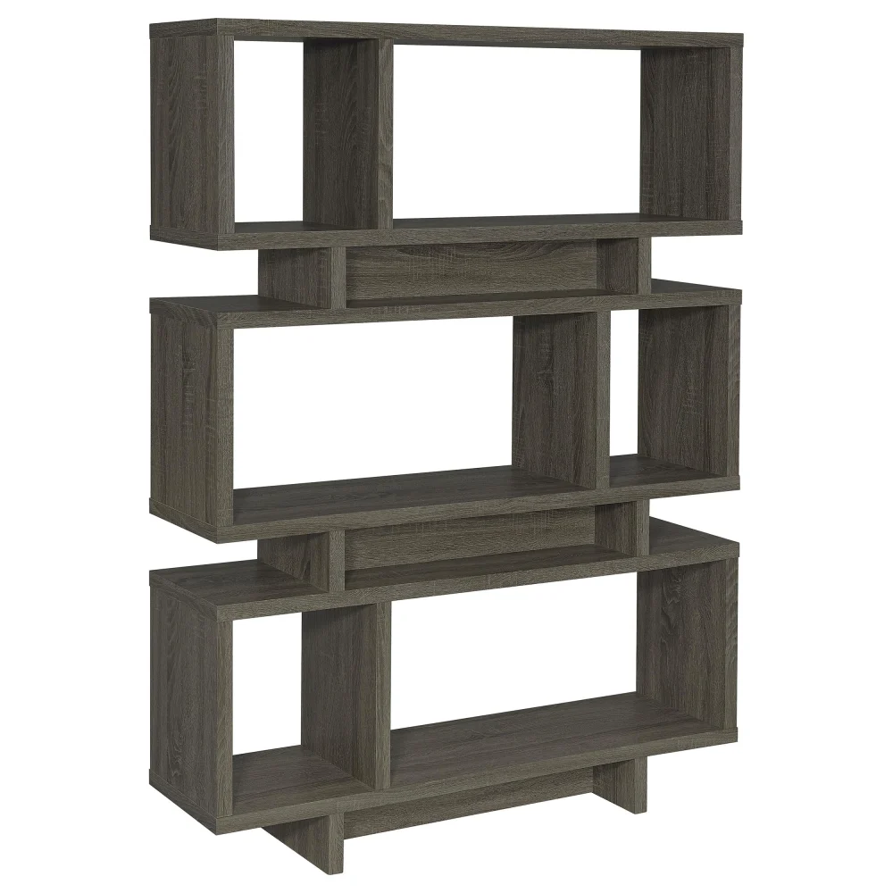Reid 3-Tier Geometric Bookcase Weathered Grey Stylish Storage Solution