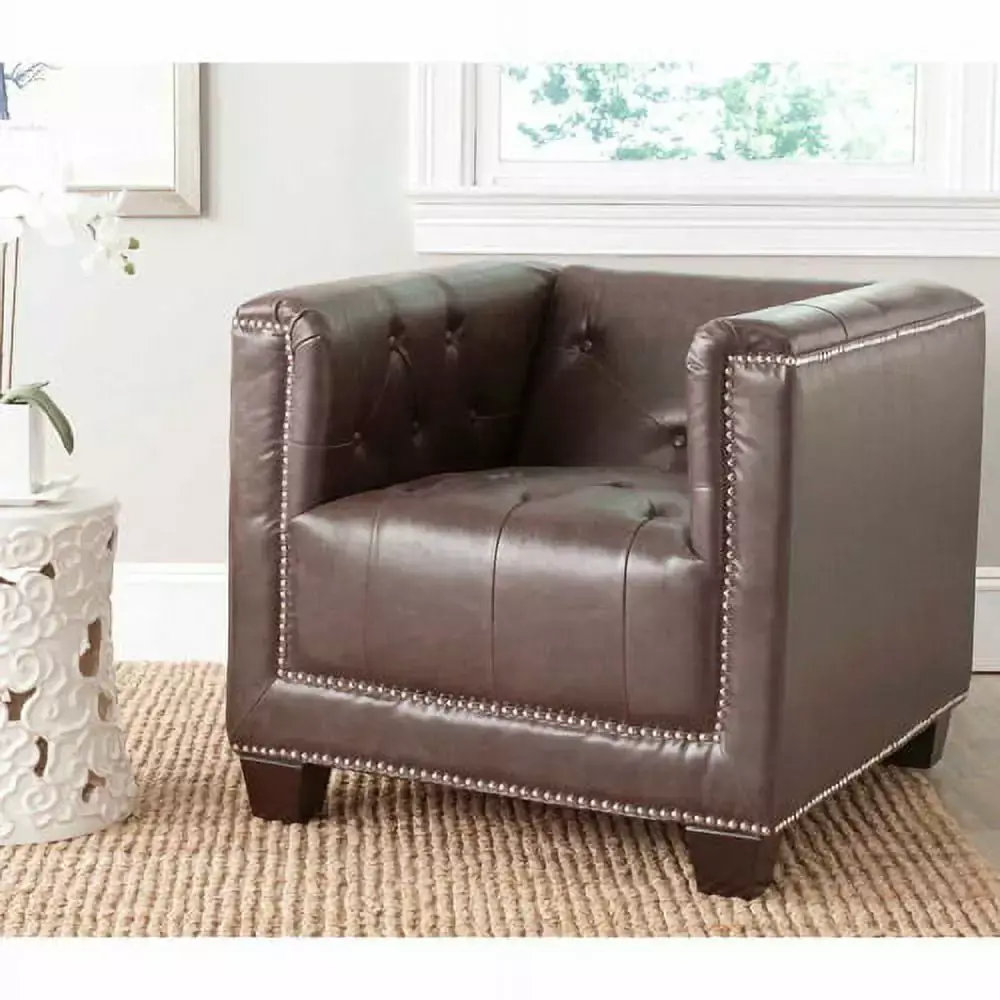 SAFAVIEH Bentley Rustic Glam Club Chair Antique Brown with Silver Nail Heads