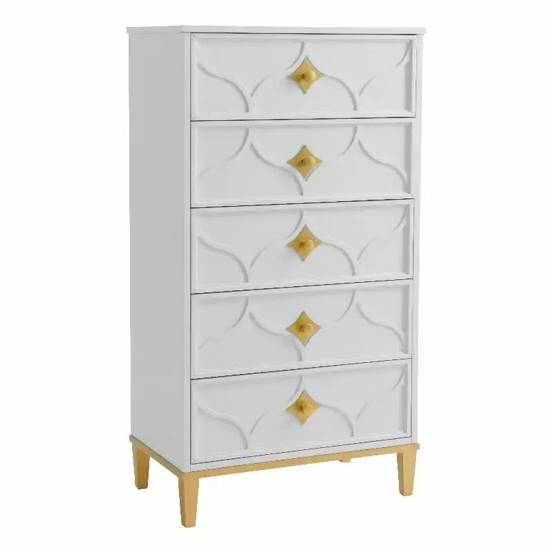 Martin Svensson Home Emma 5-Drawer White and Gold Chest for Glam Bedrooms