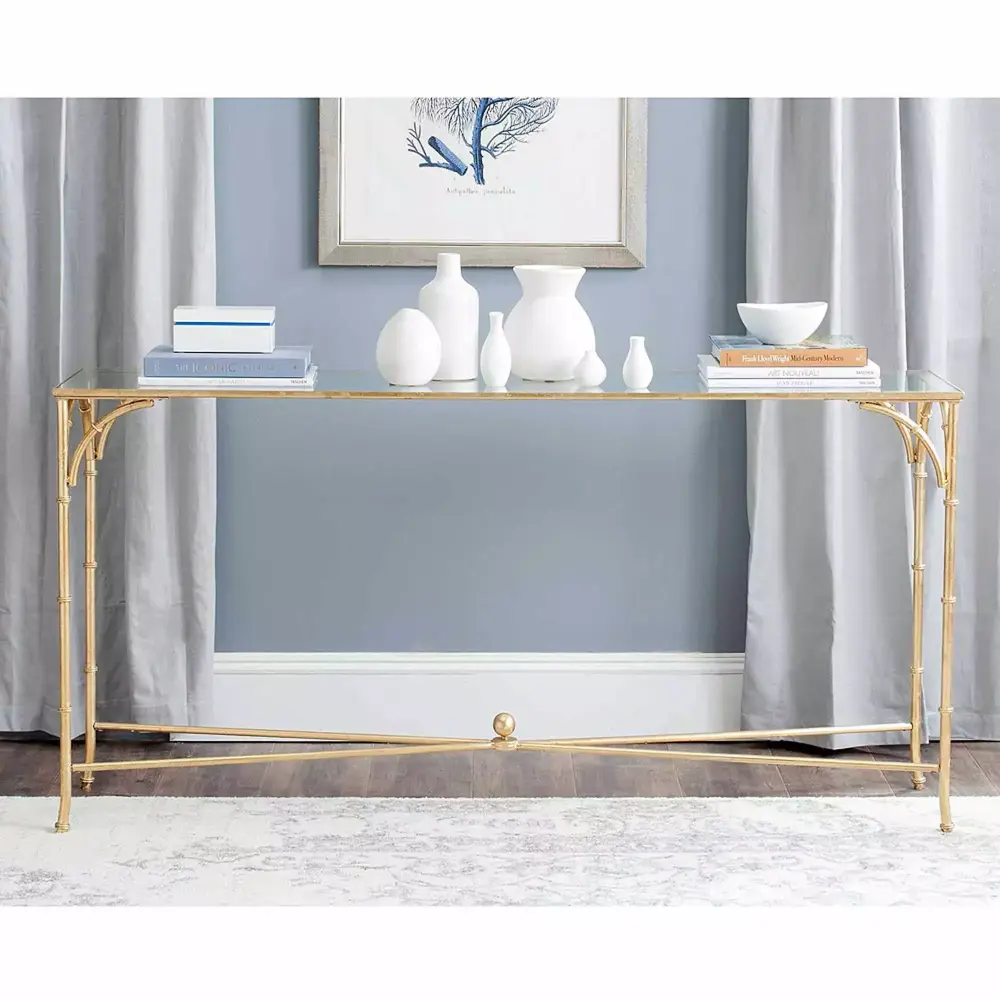 SAFAVIEH Maurice Solid Classic Console Gold Tempered Glass Top