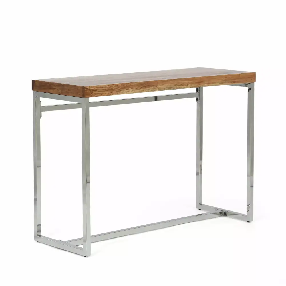 GDF Studio Alledonia Rustic Glam Handmade Acacia Wood Console Desk Natural and Silver Finish