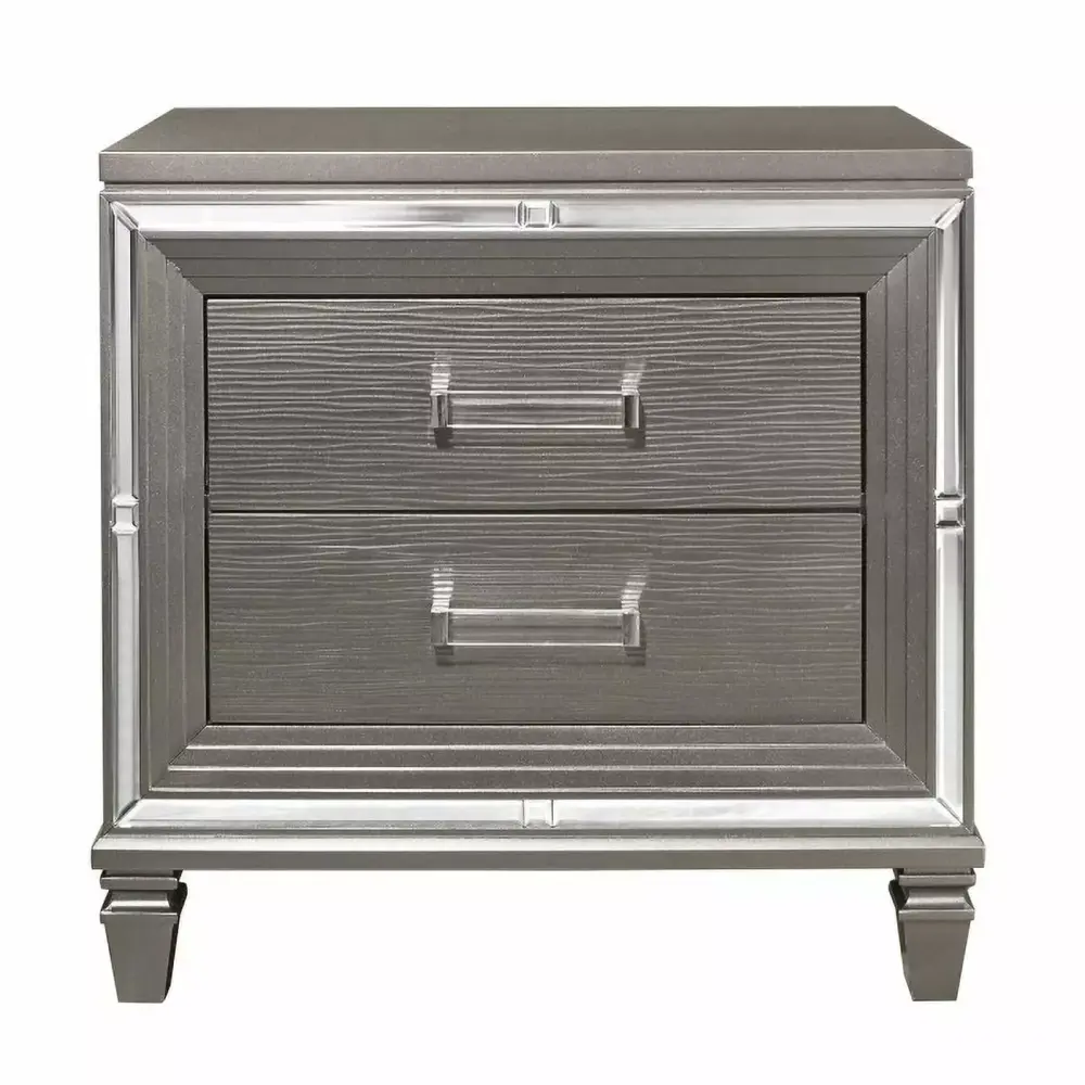 Amsin Gatherion Silver Gray Glamorous Mirrored Nightstand with Acrylic Hardware