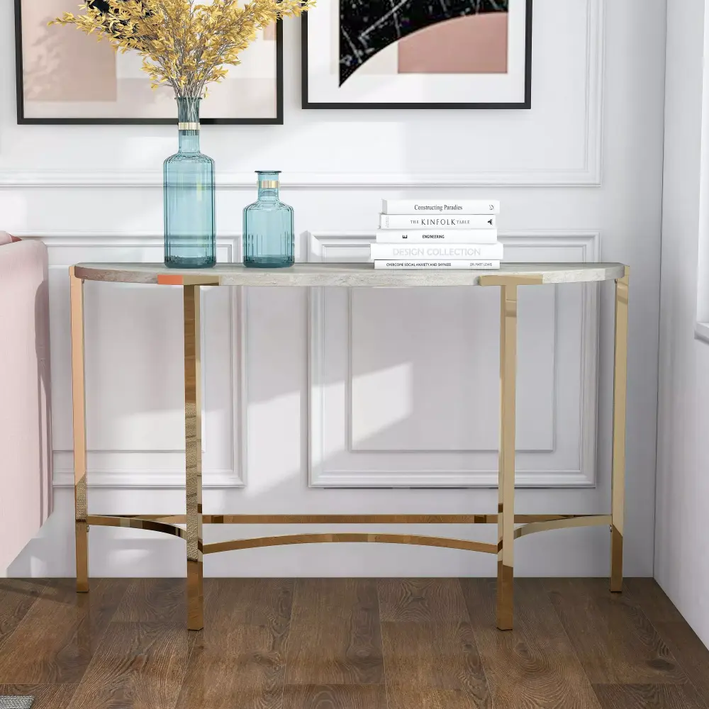 Furniture of America Brickelle Glam 48-Inch Faux Marble Sofa Table