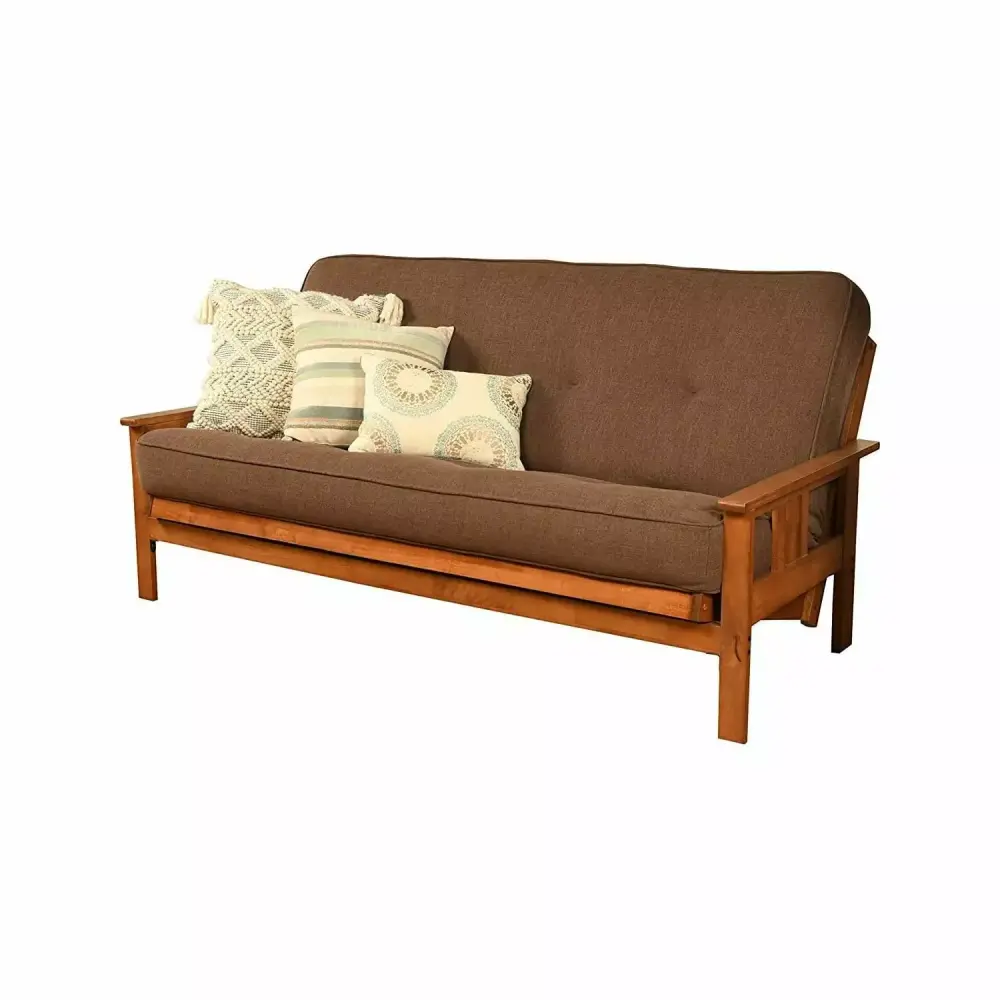 Homestock Global Glam Futon Frame with Barbados Finish and Linen Cocoa Mattress