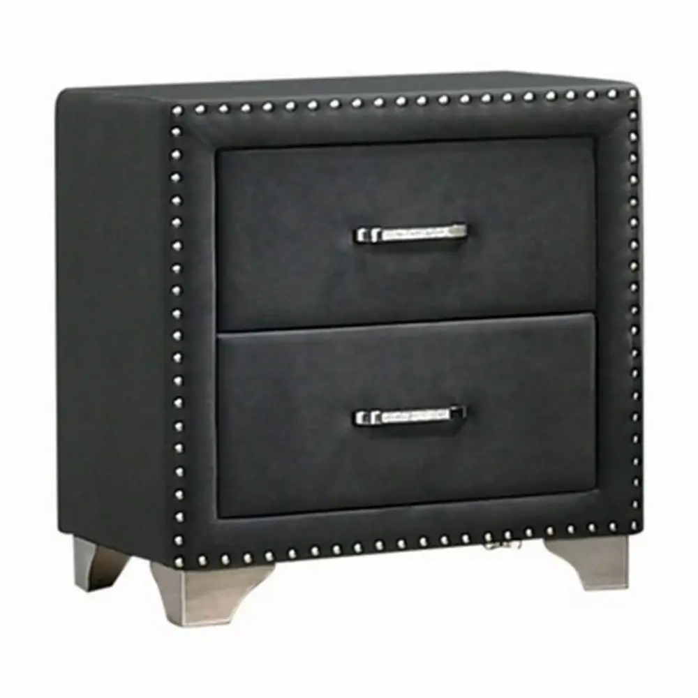 Cale 26 Inch Modern Glam Wood Nightstand with Nailhead and Gray Velvet Upholstery