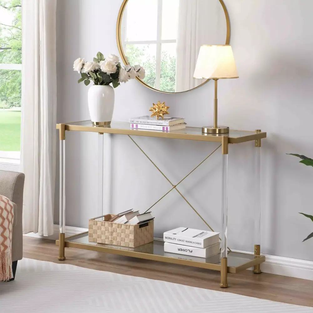 43.31 Golden Glass Sofa Table Acrylic Side Table Modern Console Table for Living Room Bedroom
