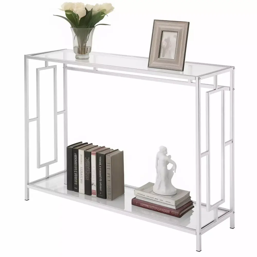 EasingRoom Modern 2-Tier Glass Console Accent Table with Storage Shelves for Entryway Living Room or Bedroom