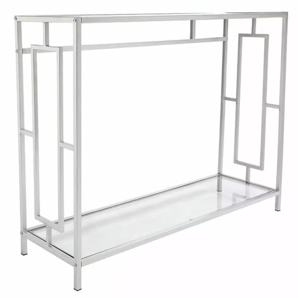 2 Shelves Tempered Glass Sofa Table Modern Entryway Console Table Chrome Frame